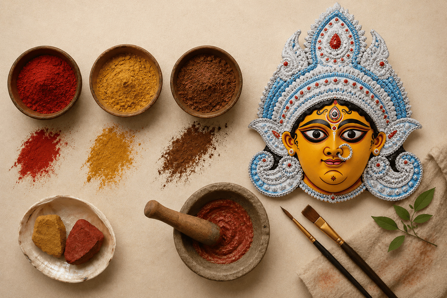 Natural pigment bowls used for handmade mask painting