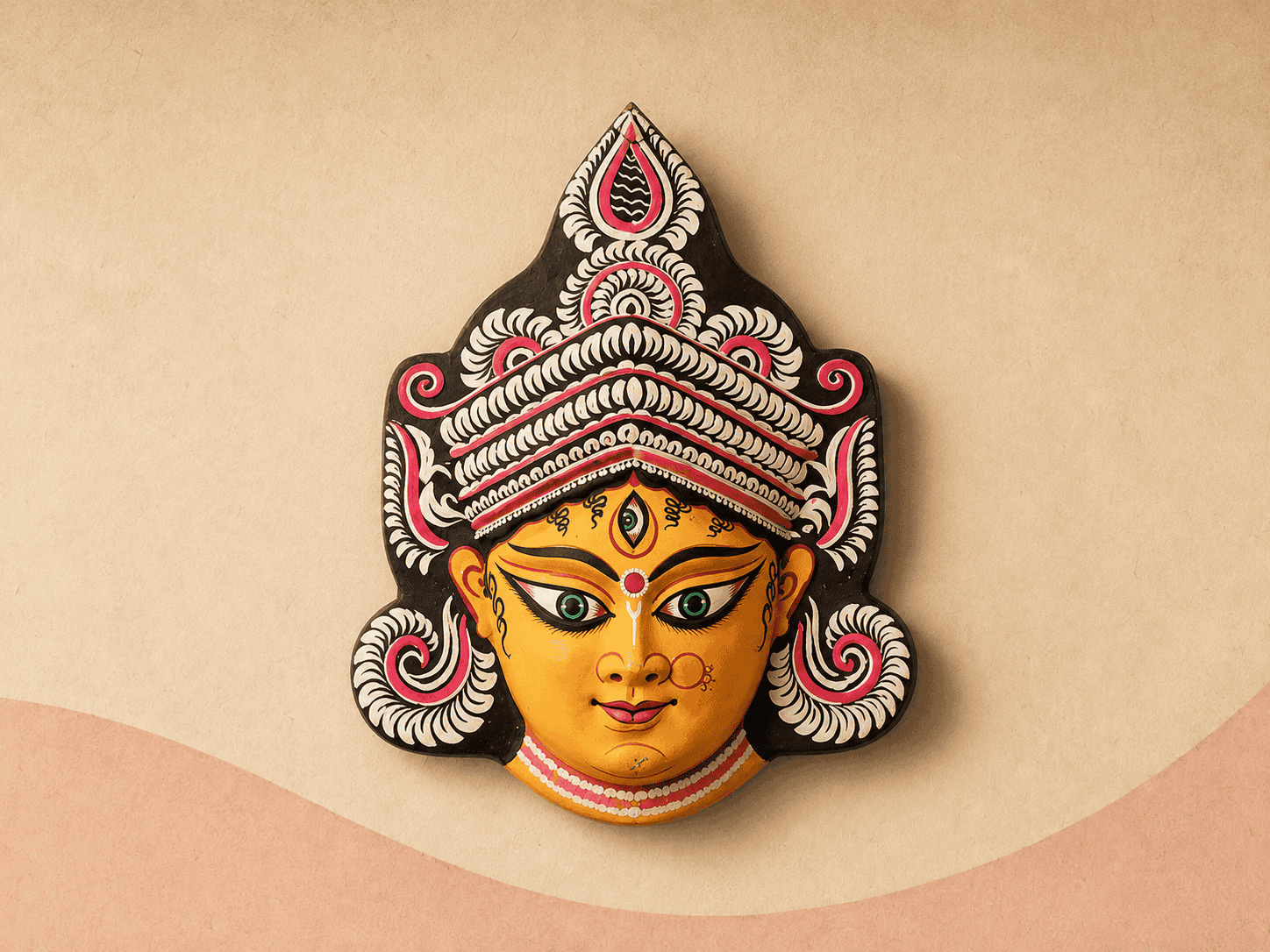 Chhau-inspired mask detail with expressive hand-painted features