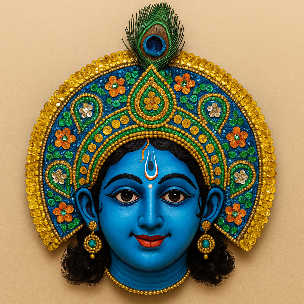 Vermilion guardian mask for cultural wall decor